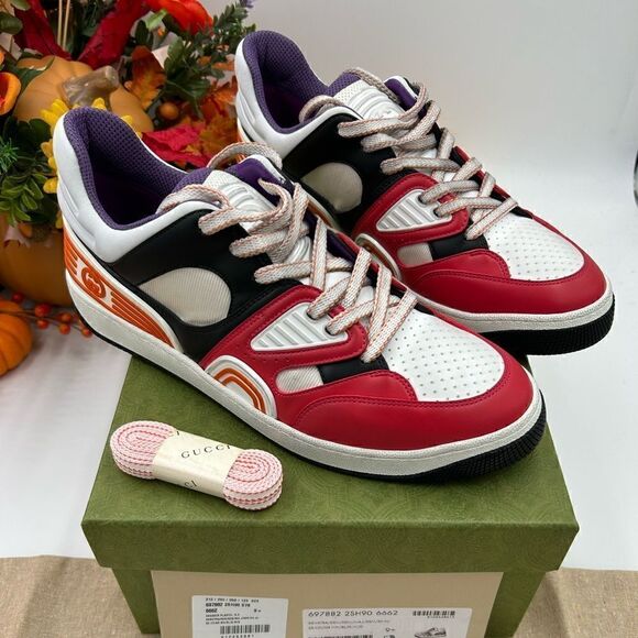 Men’s Gucci basket low top sneakers, size 10.5 fits 11.5 US made in Italy - Picture 1 of 11